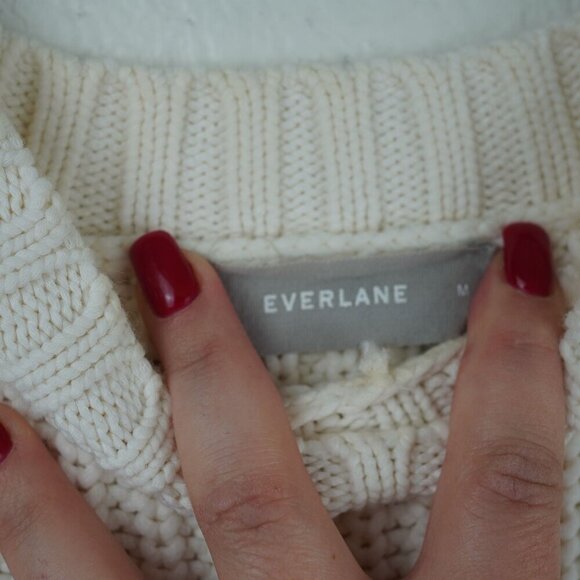 Everlane‎ Womens Chunky Cable Knit Sweater Ivory Pullover M - Picture 9 of 9